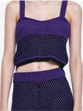 ZARA Knit Blue & Black Textured Crop Tank Top Size S